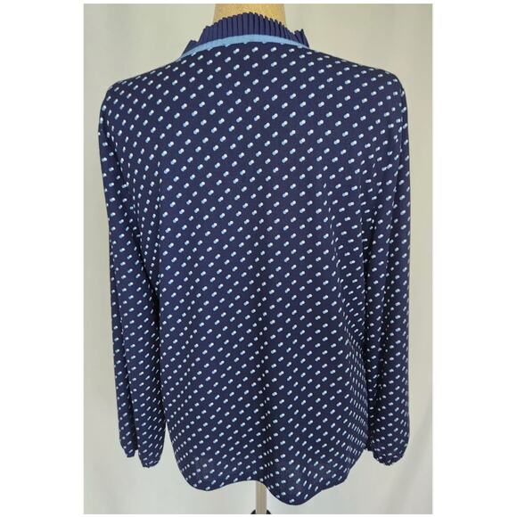 TALBOTS Navy Polka Dot Pleated Tie Neck Long Sleeve Blouse Business Large NWT - Picture 3 of 9